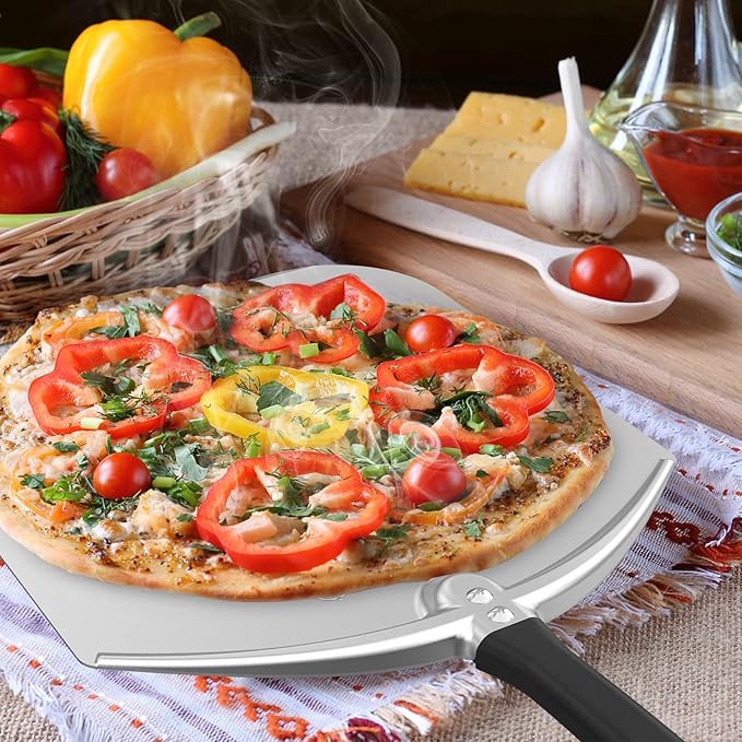 Aluminum Turning Pizza Peel for Oven and Grill, 12 x 14 Inch Pizza Spatula Turning Shovel for Baking Bread and Pie, Pizza Oven Accessories and Pizza Tools