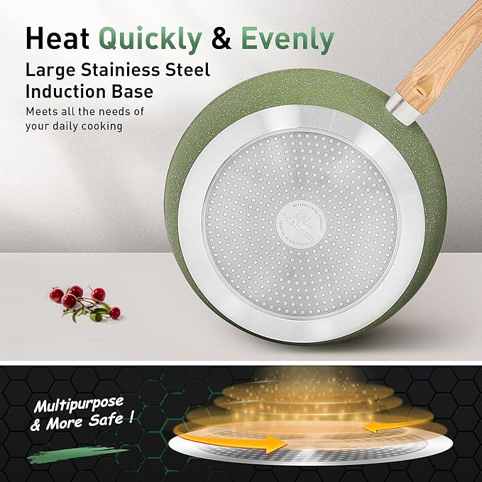 Kitchen Academy 17Pcs Sage Green Pots and Pans Set Non Stick, Induction Kitchen Cookware Sets, Nonstick Granite Cooking Pans Set with PFOA&PFOS Free