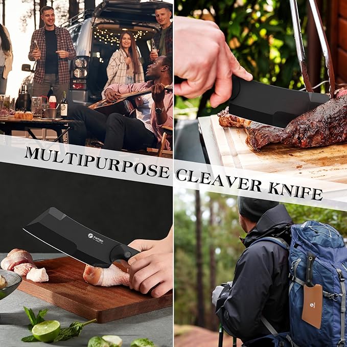 5.5 Inch Butcher Knife, 2-in-1 Chef & Meat Cleaver Knife with Sheath, Multipurpose Full Tang G10 Handle Kitchen Knives for Bone Chopping, 14C28N High Carbon Stainless Steel for Home and Outdoor