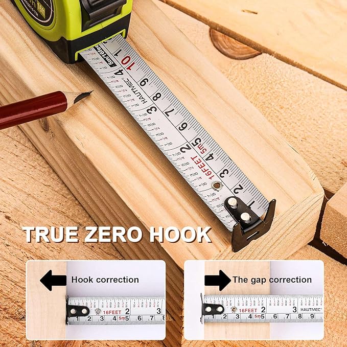 HAUTMEC Tape Measure 16ft with Dual Scale Metric and Imperial 1/8 Fractions Measuring Tape Compact Economical for Home DIY Renovations Crafting Quick Fixes HT0314-2PC