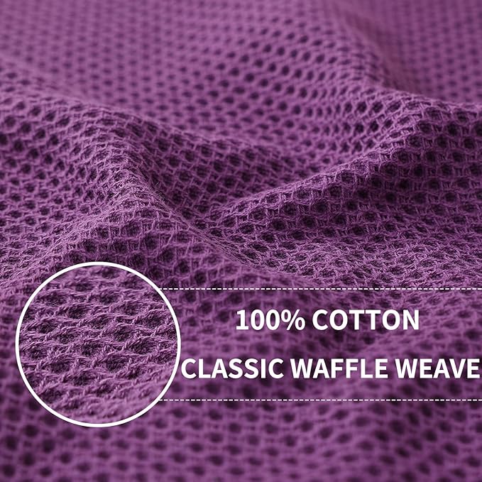 Homaxy 100% Cotton Waffle Weave Kitchen Dish Towels, Ultra Soft Absorbent Quick Drying Cleaning Towel, 13 x 28 Inches, 6-Pack, Purple