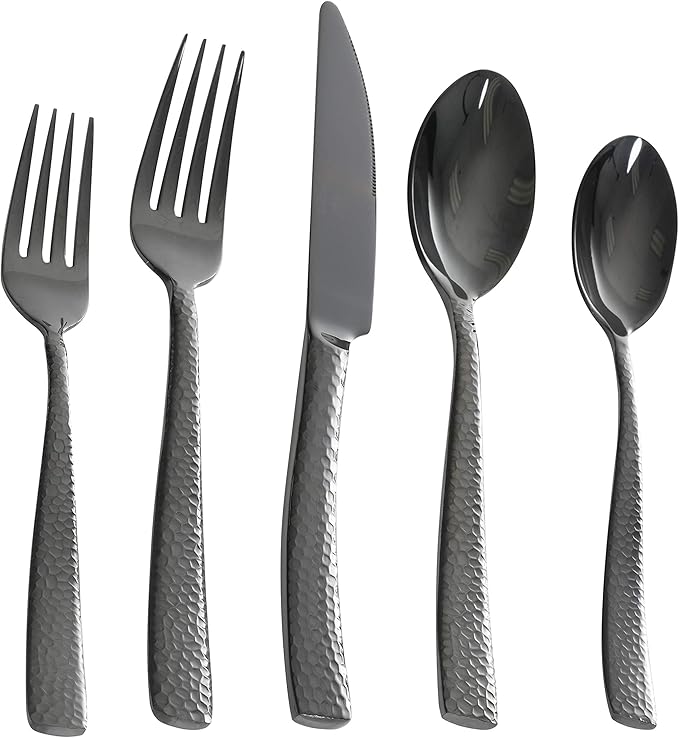 Gibson Elite Stonehenge 20-Piece Flatware Set, Service for 4 - Black w/Hammered Handle | (Pack of 4)
