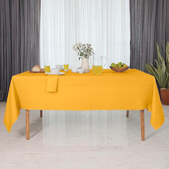 D'Moksha Homes Linen Tablecloth for Rectangle Tables 60 x 132 Inch - 100% Pure Linen Sunflower Yellow Table Cloth - Machine Washable Cloth Tablecloth for Fall, Autumn and Halloween