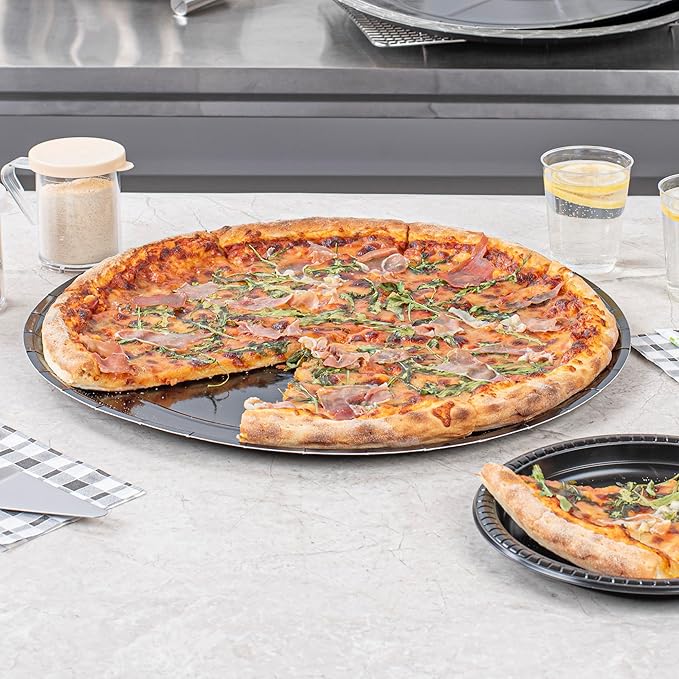 Restaurantware-Eco Pie 18 Inch Paper Pizza Trays, 50 Round Pizza Pans - Oven-Ready, Microwavable, Black Paper Pan For Large-Sized Pizzas, For Baking, Cooking, Bread, Meat, Or Pies