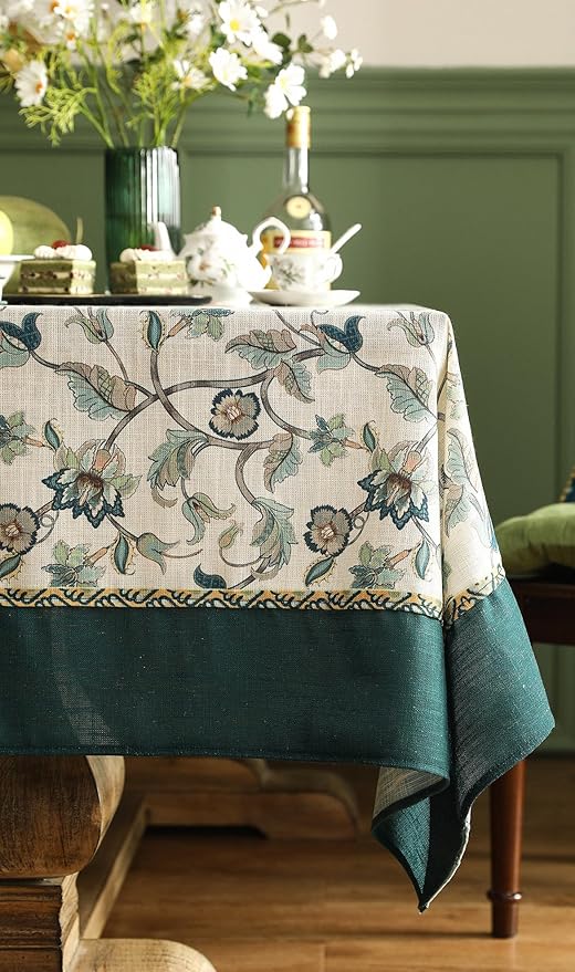 patdrea Designer Floral Linen Table Cloth Durable Breathable Table Cover Decoration Kitchen Dining Tablecloth for Rectangle Tables for Kitchen Dining Christmas,Holiday,Patio,67"x 118"