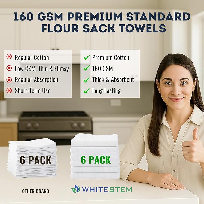 Flour Sack Towels | Tea Towel for Crafts| Kitchen | Dish | Cotton Blank Towel for Embroidery| Baking Bread Proofing Linen Cover| Thick Absorbent Quick Dry | 6 Pack 28"x28" White