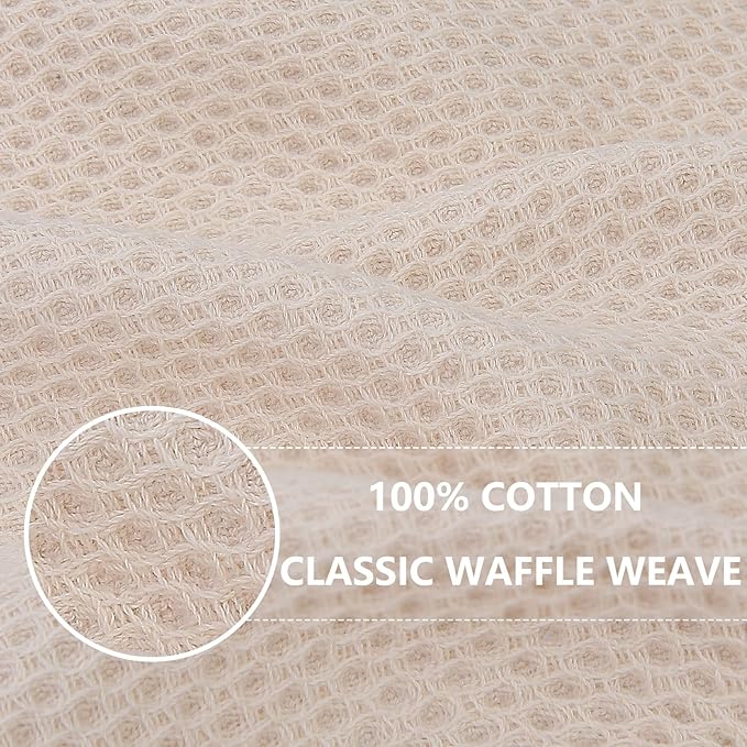Homaxy 100% Cotton Waffle Weave Kitchen Dish Cloths, Ultra Soft Absorbent Quick Drying Dish Towels, 12 x 12 Inches, 24-Pack, Beige