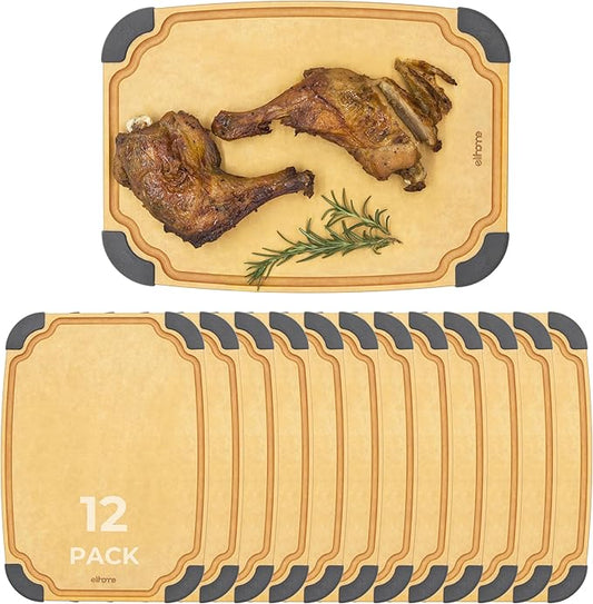 Elihome Essential Series Cutitng Board for Kitchen- Natural Wood Fiber, Dishwasher Safe, Eco-Friendly, Juice Grooves, Non-slip Feet, Non-Porous, Reversible, BPA Free, Medium - 12" x 8", 12pcs Pack