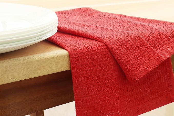 PurpleEssences Waffle Weave Kitchen Towel, 100% Cotton - 15x25 Inches, with Hanging Loop Ultra Soft Absorbent Quick Drying Dish Cloth, Tea and Hand Towels, 6 Pack - Christmas Holiday Winter - Red
