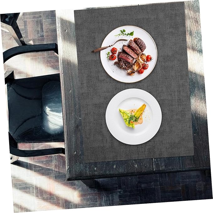 Angoily 2pcs Reversible Faux Leather Placemats Non-Slip Heat Resistant Dining Table Mats with Fabric Texture Spillproof Protection for Indoor Outdoor Kitchen Use