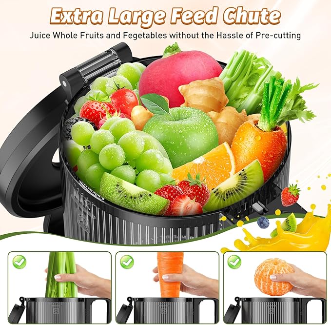 Cold Press Juicer, Juicer Machines with 5.4" Wide Feed Chute for Juice Extractor, Slow Masticating Juicer for Vegetables & Fruits with High Juice Yield, Easy to Clean (Black)