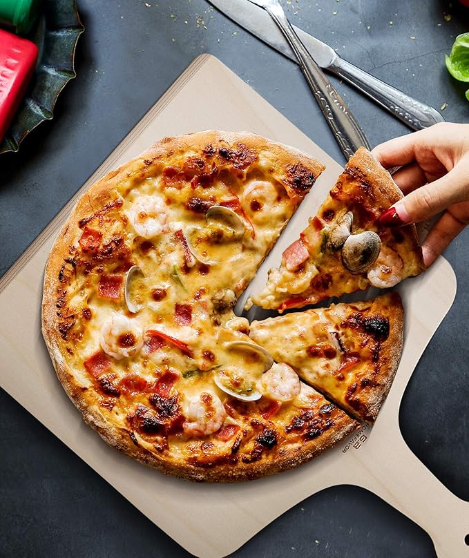 G.a HOMEFAVOR Pizza Peel, 12 x 16 Inch Wood Pizza Paddle for Baking Homemade Pizza, Wooden Pizza Spatula Oven Accessory, Large Cutting Board Set for Bread Fruit Vegetables (3-Pcs)