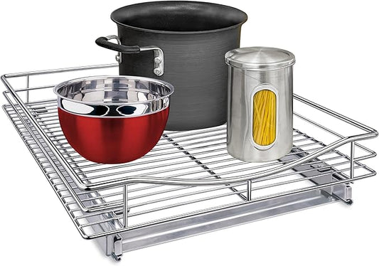 LYNK PROFESSIONAL® Pull Out Cabinet Organizer, 17" x 18" Slide Out Drawers for Kitchen Cabinets - Sliding Pull-Out Pantry Shelves – Home Shelf Organizers - Lifetime Ltd. Warranty, Chrome
