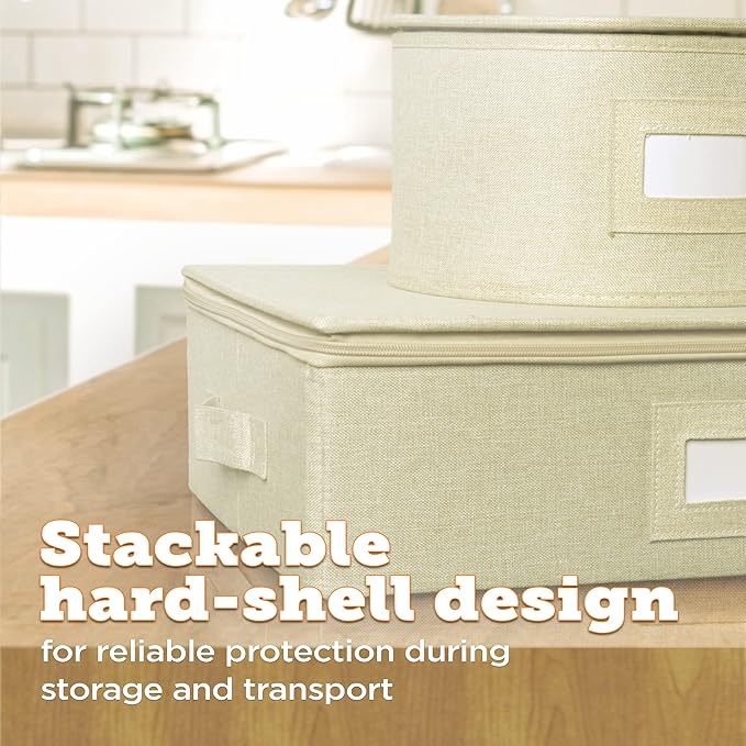 storageLAB Cup and Mug Storage Containers, Hard Shell Storage Case with Felt Dividers for Cups, Mugs, Dishes, and Glasses, Ideal for Kitchen Organizing and Moving Supplies - 1 Pack, Cream