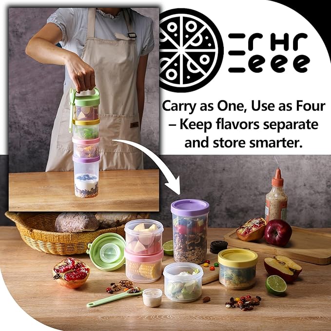 Portable & Airtight Food Storage Containers | 4-Piece Stackable Jars with Twist-Lock Lids | 60oz Leak-Proof BPA-Free Jars for Snacks, Formula & salads