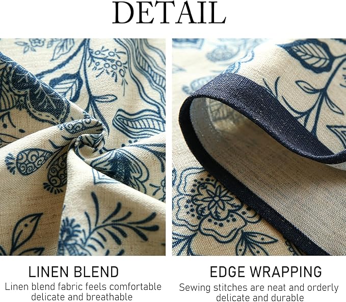 French Floral Tablecloth for Rectangle Tables,Linen Table Cloth with Blue Flowers Pattern,Heavy Durable Table Cover for Dining Kitchen Decor Party Banquet Christmas,63"*102"