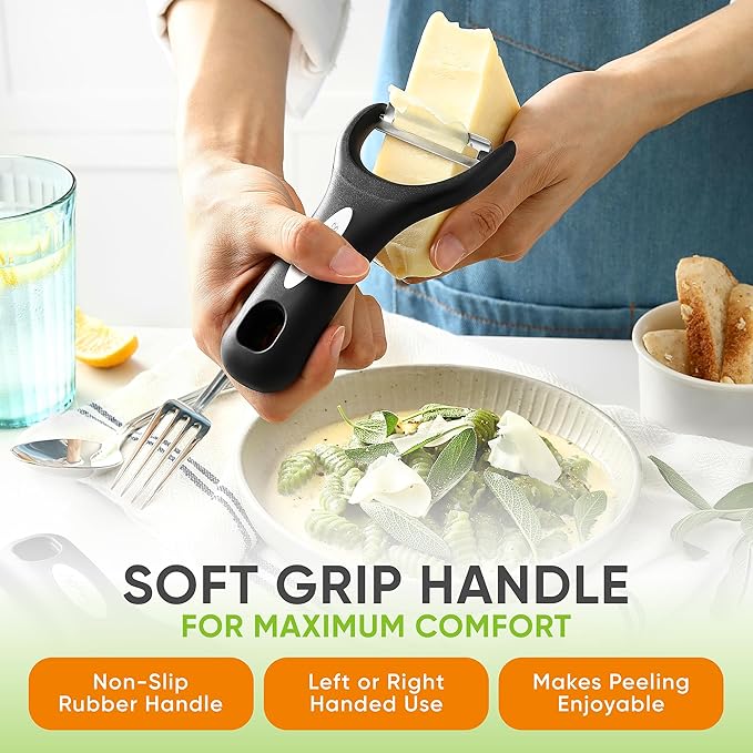 Spring Chef Stainless Steel Vegetable Y Peeler for Kitchen, Dishwasher Safe Potato Peelers with Ultra Sharp Blades & Soft Grip Handle, Perfect for Apple, Carrot, Cucumber, Veggie - Set of 2 - Black