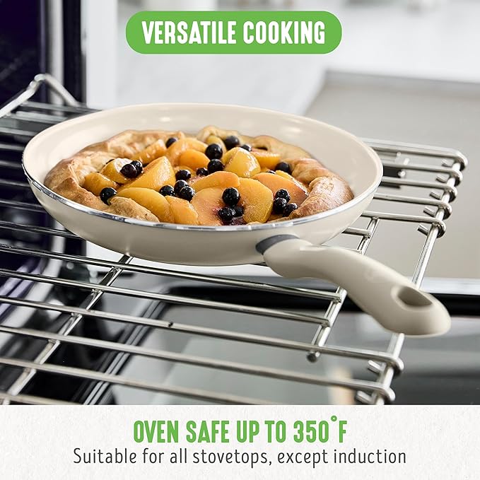 GreenLife Soft Grip 16 Piece Cookware Set, Non-Toxic PFAS-Free Ceramic Nonstick, Frying, Sauce, Saute, Utensils, Glass Lids, Stay-Cool Handles, Wobble Free, Dishwasher & Oven Safe, Cream