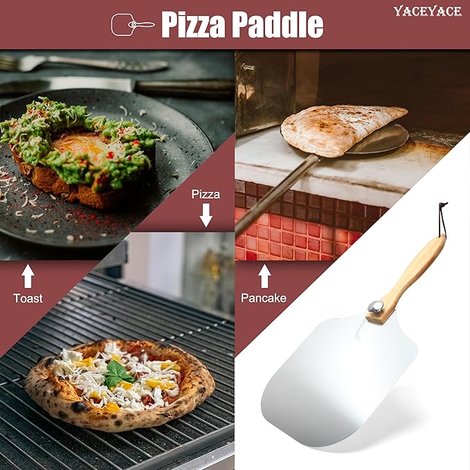 Metal Pizza Paddle, 12-inch Metal Pizza Turning Peel, Aluminum Pizza Spatula Paddle with Foldable Wooden Handle
