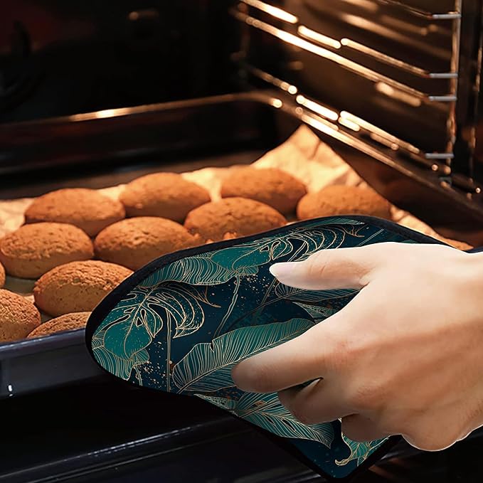 Golden Palm Leaf Pot Holders Set of 2 - Heat Resistant Oven Hot Pads for Cooking, Baking, BBQ - Gifts for Women