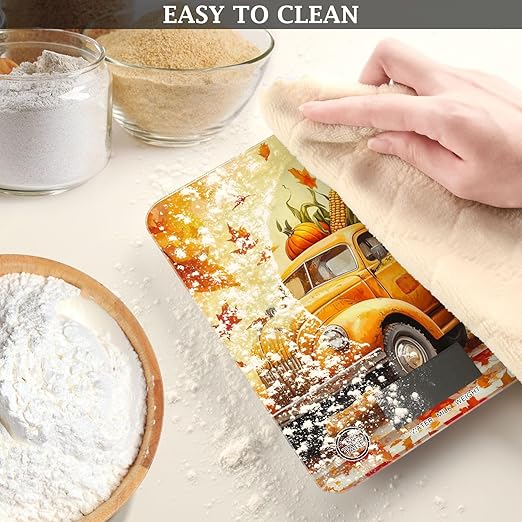 Fall Thanksgiving Pumpkin Truck Food Scale Kitchen Digital Scale Food Ounces and Grams Dieting Baking Cooking Waterproof Glass Panels LCD Display,4 Units Tare Function
