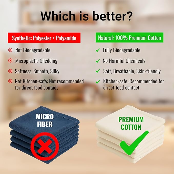 Dish Cloths Cotton| Kitchen Wash Cloth | Shop Towels Absorbent and Lint Free Flour Sack| Dishcloths for Kitchen Washing Dishes| Thick Absorbent Quick Dry Dish Rags | 4 Pack 13"x13" Natural