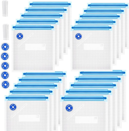 Sous Vide Bags Reusable 27Pcs, BPA Free Food Vacuum Sealer Bag, Food Storage Bag, Vacuum Zipper Bags for Sous Vide Cooking - 20Pcs Food Sealer Bag & 5 Air Valves & 2 Seal Clips (8.5X8.5 in) 1.4L