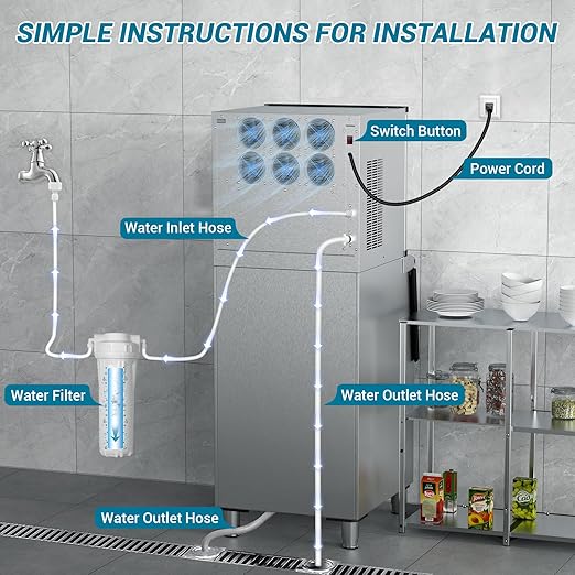 Commercial Ice Maker Machine - 500LBS/24H High Production, 350LBS Large Storage Bin, 156 Ice Cubes in 6-15 Mins | Stainless Steel Industrial Ice Maker for Restaurant, Bar, Cafe, Hotel, Event Venue