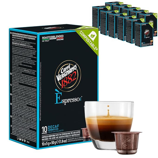 Caffè Vergnano Decaf Medium Roast Espresso Capsules – Original Line Compatible Pods – Arabica Robusta Blend, Intensity 5/10 – Italian Decaffeinated Coffee With Fruity Chocolate Notes – 120 Count