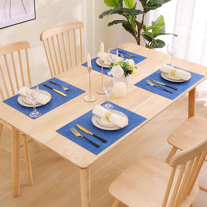 homing Faux Leather Heat Resistant Placemats 4 Packs, Waterproof Wipeable Dining PU Place Mats for Indoor & Outdoor, Easy to Clean, Sea Blue