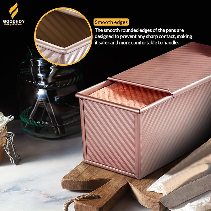 2lb set Nonstick Pullman Loaf Pan With Lid For Homemade Bread Carbon Steel Sandwich Bread Baking Mold With Sliding Lid Durable Toast Box For Square Loaf Shokupan Soft Milk Bread & Gift Box