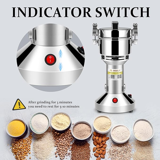 150g Grain Mill, flour mill grinder for home, Electric Stainless Steel Grain Grinder for Wheat, Spices, coffee,Corn and Other Dry Food Grinders for Kitchen