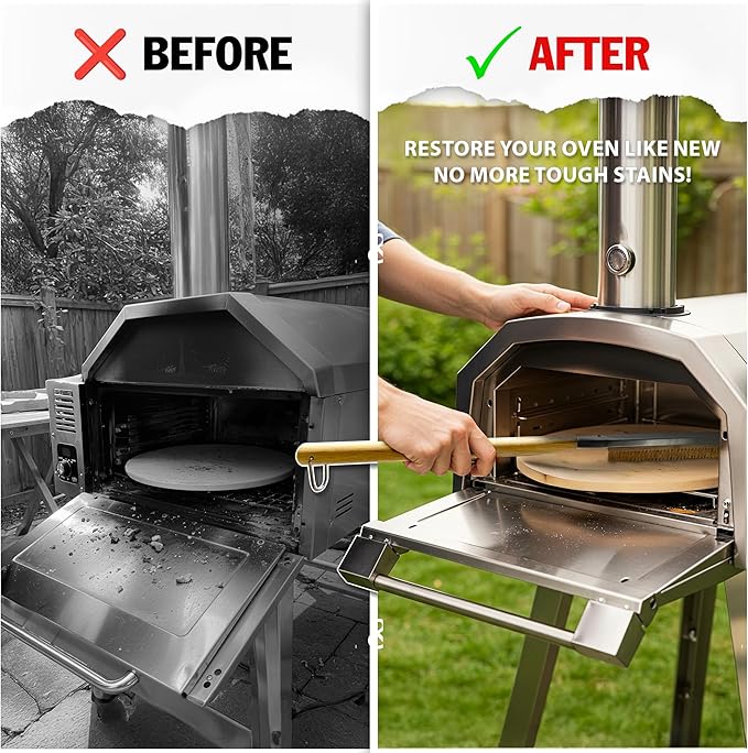 Pizza Oven Accessories, Pizza Oven Brush with Scraper, Pizza Stone Brush and Oven Cleaning Brush, Pizza Accessories and Supplies - 26INCH with Extra Head & Screwdriver