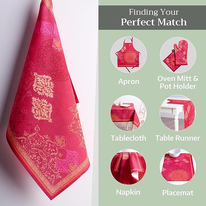 Maison d' Hermine Kitchen Towels Set of 3 100% Cotton 20" x 27.5" Reusable Cloth Tea Dish Towels Absorbent with Hanging Loop for Kitchen Dining Thanksgiving Christmas Decorations (Versailles)