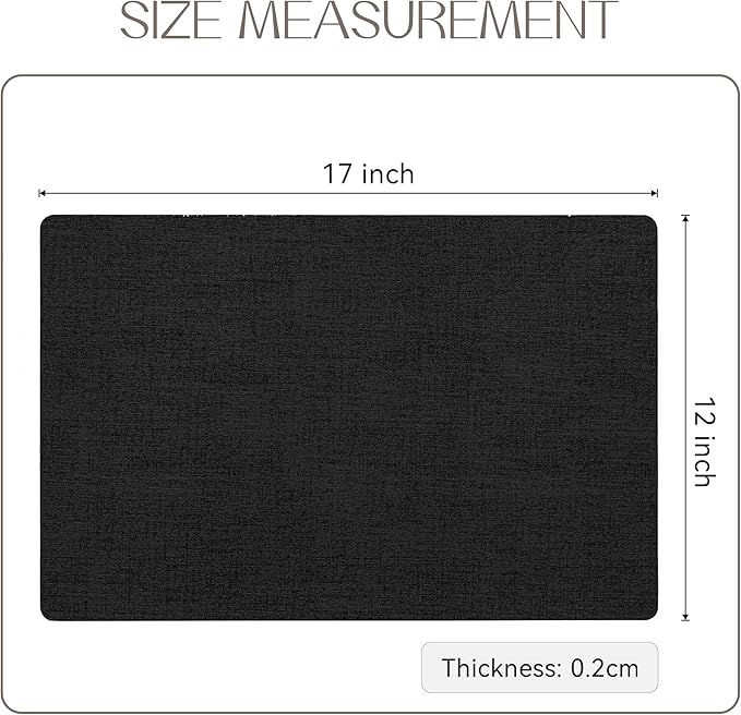 Romanstile Vinyl Placemats Set of 12-12 X 18 Inch - Heat Resistant Place Mats 100% Waterproof Oilproof Wipeable Reversible Faux Leather Table Mats for Kitchen/Dining/Party/Outdoor, Black