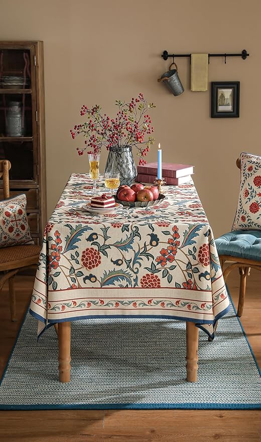patdrea French Linen Pattern Tablecloth Soft Durable Floral Table Cloth Designer Kitchen Dining Tablecloth for Rectangular Tables for Parties Christmas 55"x 71"