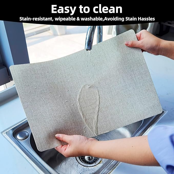 Vinyl Placemats Set of 6-12×17.7 Inch Waterproof & Heattable Placemats, Fall Faux Leather Wipeable Outdoor Table Mat for Dining, Kitchen, Indoor Outdoor Use (Beige, Wood Grain)