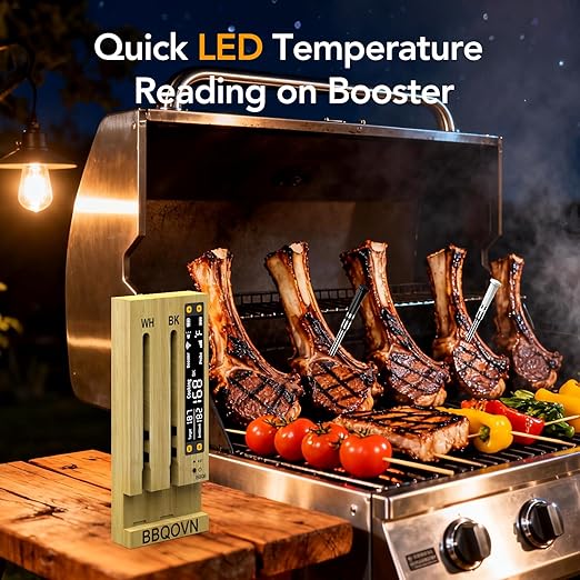 WiFi Sub-1G Wireless Meat Thermometer Unlimited Range 7 NIST Certified Sensors with Ambient Temp 2 Temp Monitoring Ways Digital Smart Base and App for BBQ, Smoker, Grill, Oven (2, black, small)