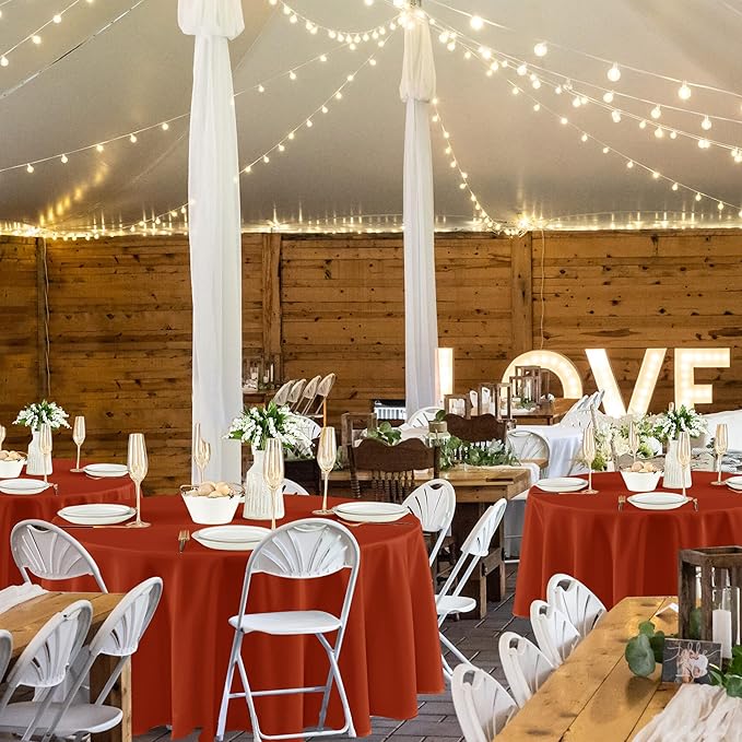 Fitable 8 Pack Round Tablecloths: Stain Resistant Wrinkle Free Fall Table Clothes, Washable Reusable Polyester Table Covers for Wedding Thanksgiving Party Birthday Banquet Reception(Rust, 120 Inch)