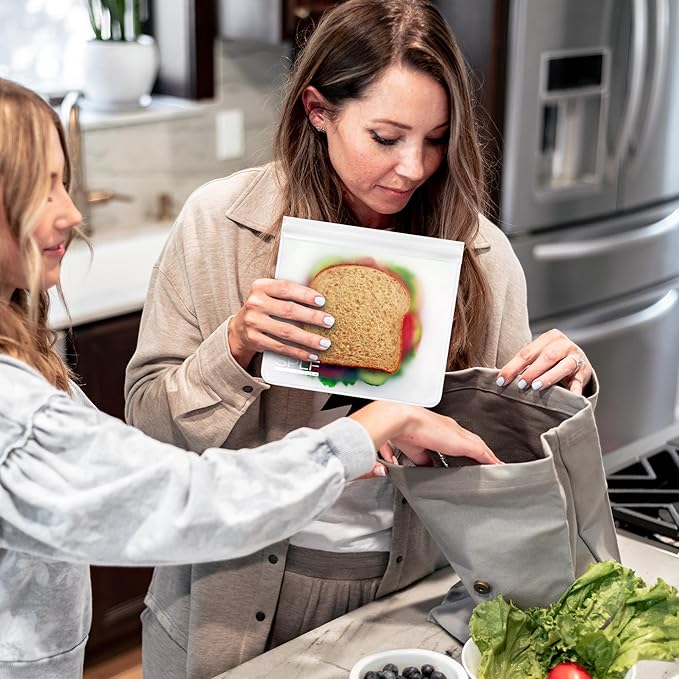 SPLF 10 Pack Dishwasher Safe Reusable Snack Bags, BPA Free Reusable Food Storage Freezer Bags Leakproof Silicone and Plastic Free Lunch Bags Fridge Home Organization