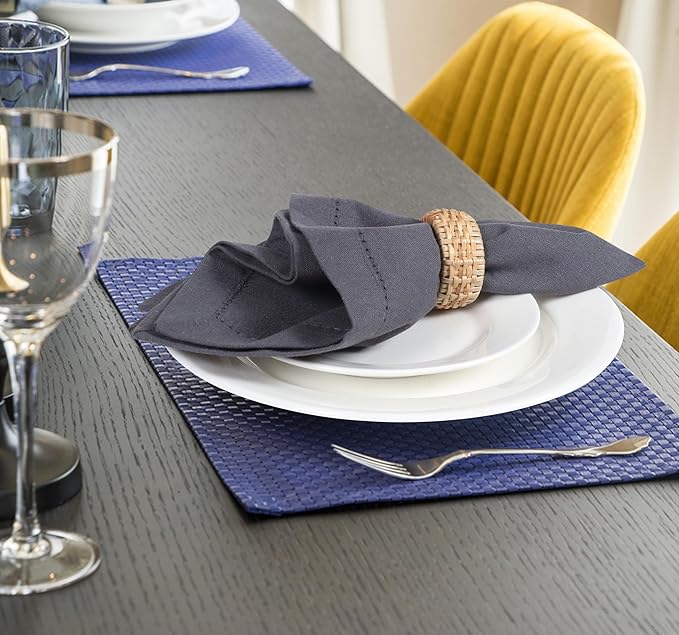 Bedding Craft Cotton Cloth Dinner Napkins Set of 12 – 18x18 Steel Grey with Hemstitched Mitered Corners – Machine Washable Reusable Napkins for Thanksgiving & Christmas