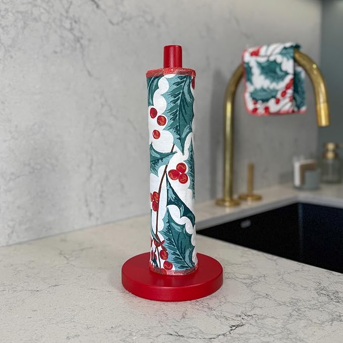 Reusable Paper Towels - 10 Pack - Roll of Washable Cotton Cloth Paper Towels - Paperless Reusable Napkins Cloth Washable - Absorbent + Long Lasting - Zero Waste Products - (Holly Jolly)