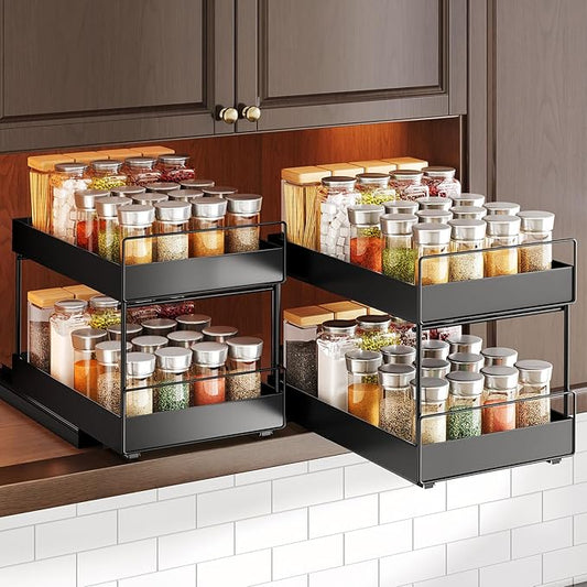 Pull Out Spice Rack Organizer for Large Upper Cabinet, Easy to Install, Drill-Free, Cabinet Requires- Clearance Height > 12 inch, Width>9 inch, Depth> 11 inch - (1 Pack)