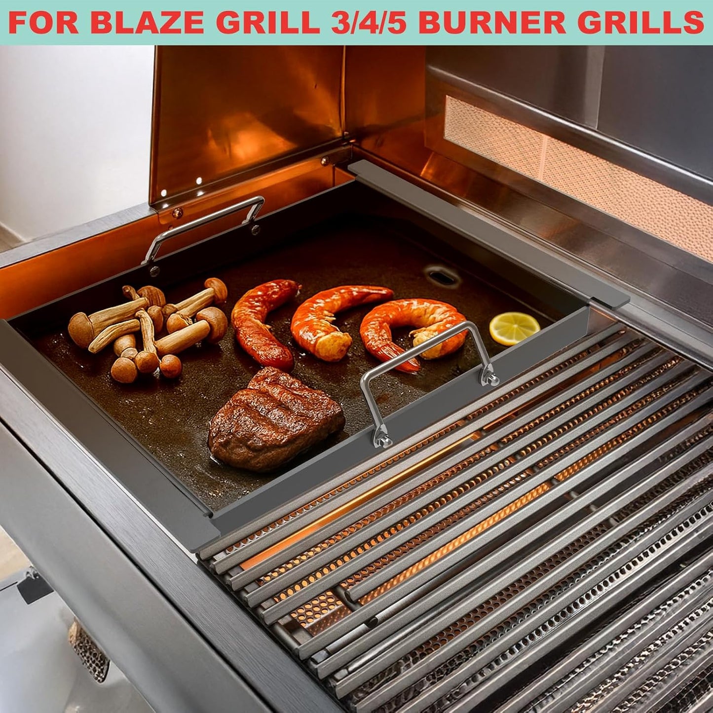 Half Size Griddle Insert for Blaze Grills 3, 4, 5 Burner Natural Gas Grill, Carbon Steel Flat Top Griddle Plate for Summerset Sizzler 32" & 40" and AOG 24'' T Series, RCS 32" Grill, 17.9''L x 14.5''W