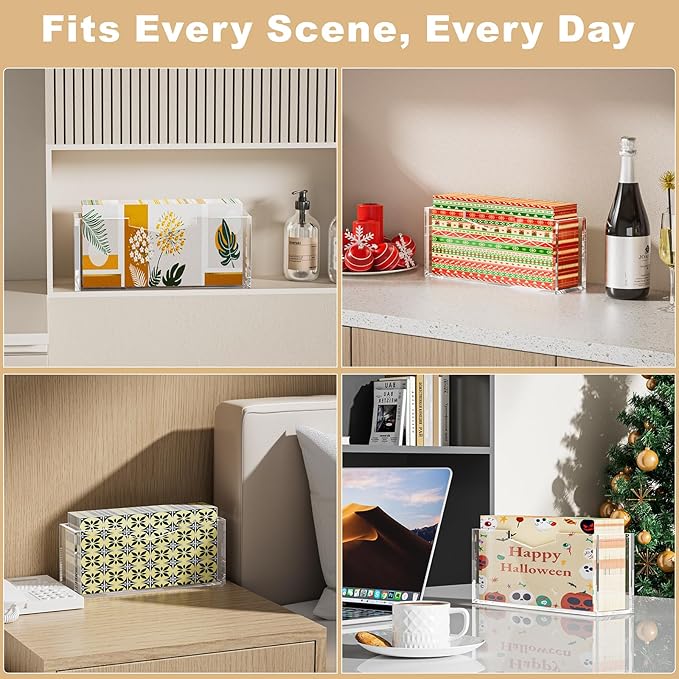 HELPLEX Clear Acrylic Guest Towel & Napkin Holder - Waterproof Splash-Proof Vertical Design for Bathroom, Kitchen, Dining Table - Home Hotel Office Organizer (1-Pack)