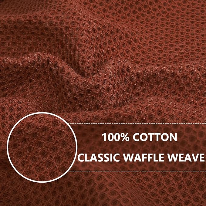 Homaxy 100% Cotton Waffle Weave Kitchen Dish Towels, Ultra Soft Absorbent Quick Drying Cleaning Towel, 13 x 28 Inches, 6-Pack, Rust