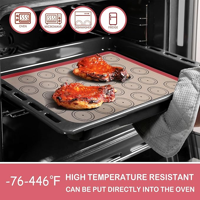 STATINT Silicone baking Mat, Non-Stick Food Safe Set of 2 Half Sheet Reusable Heat Resistant Liner +1 Quarter Reusable Baking Mat for Macarons, Cookies, Pastries, Bread, Meat