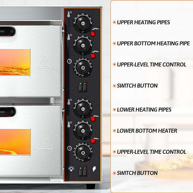 ZXMT Commercial Pizza Oven Double-Layer Electric Pizza Oven 16" with pizza stone Multipurpose Toaster Bake Broiler 40L Capacity for Restaurant Home use,110V/3000W