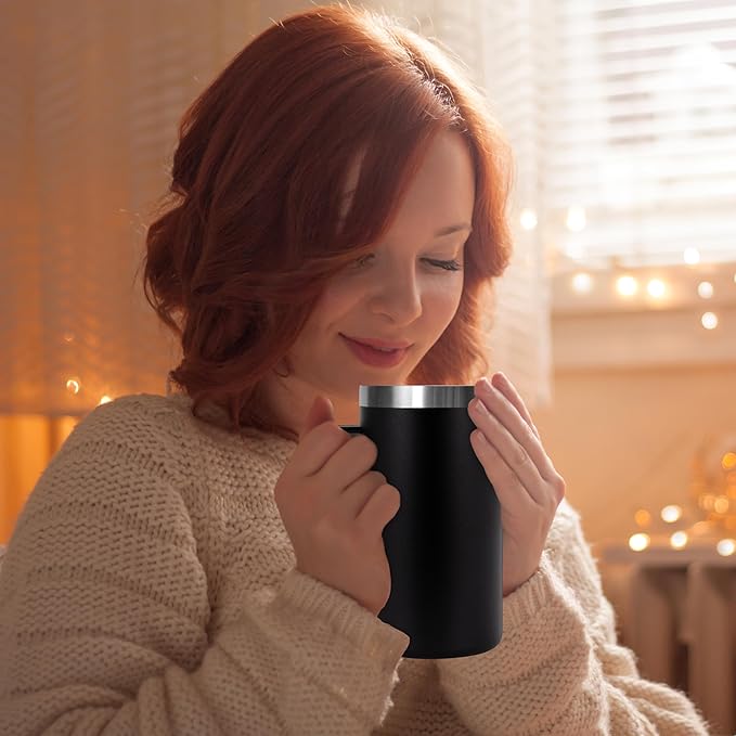 DOMICARE 24oz Mug with Handle and Lid, Stainless Steel Coffee Mug, Travel Mug with Handle, Double Wall Vacuum Coffee Tumbler, Reusable Insulated Cup, Black, Pack 4