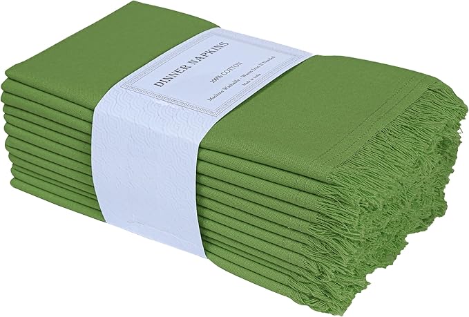 Bedding Craft Cotton Cloth Dinner Napkins Set of 12 – 18x18 Salted Lime with Frayed Selvedge Edges – Machine Washable Fabric Napkins for Weddings, Baby Showers, Parties & Dining